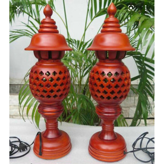 Cặp đèn thờ gỗ xà cừ-đèn cúng bàn thờ cao 23-34-41-46cm