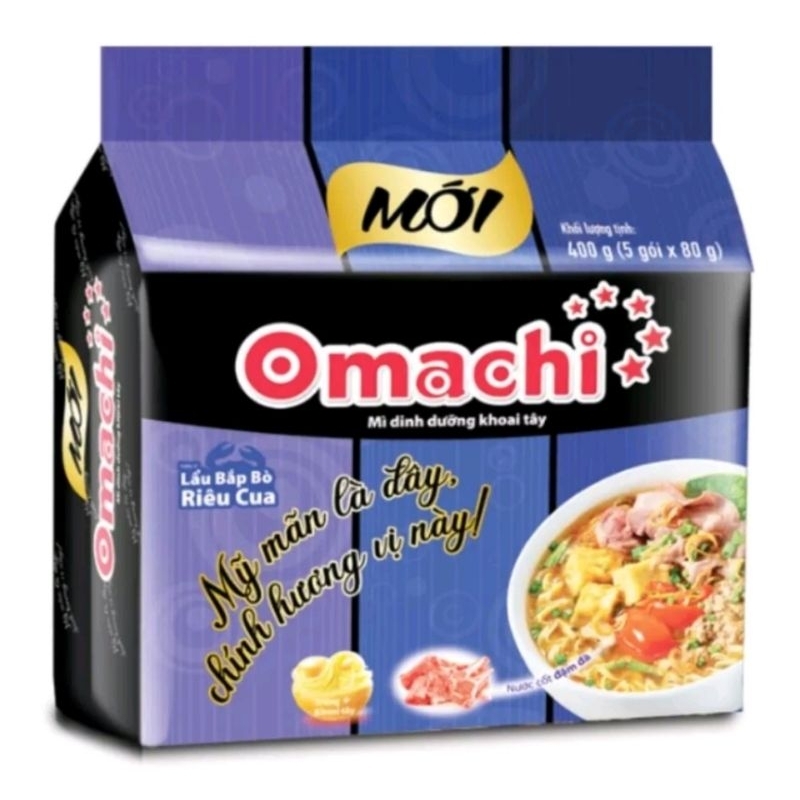 Lốc 5 gói mì Omachi hương vị lẩu bắp bò riêu cua