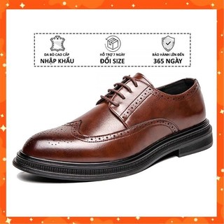 Giày tây nam da bò xuất khẩu hàng hiệu cao cấp kiểu oxford buộc dây dự tiệc đế tăng chiều cao 4cm sang trọng đẳng cấp