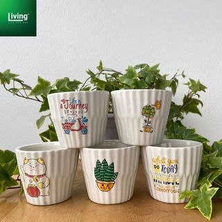 Chậu trồng sen đá, xương rồng, tiểu cảnh sứ Bát Tràng hình xô, kích thước 8.5x6.5cm.