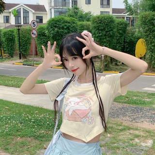 ÁO THUN CROPTOP PHỐI YẾM  IN HÌNH HOẠT HÌNH ĐẸP YC17