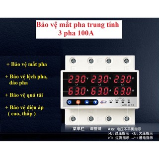 Thiết bị bảo vệ điện áp 3 pha 100A, bảo vệ mất pha,mất trung tính, quá tải, đảo pha lệch pha