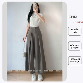 Quần tây nữ xếp ly ống rộng xoè emix cạp cao chất ruby cao cấp quan7301/p0k70