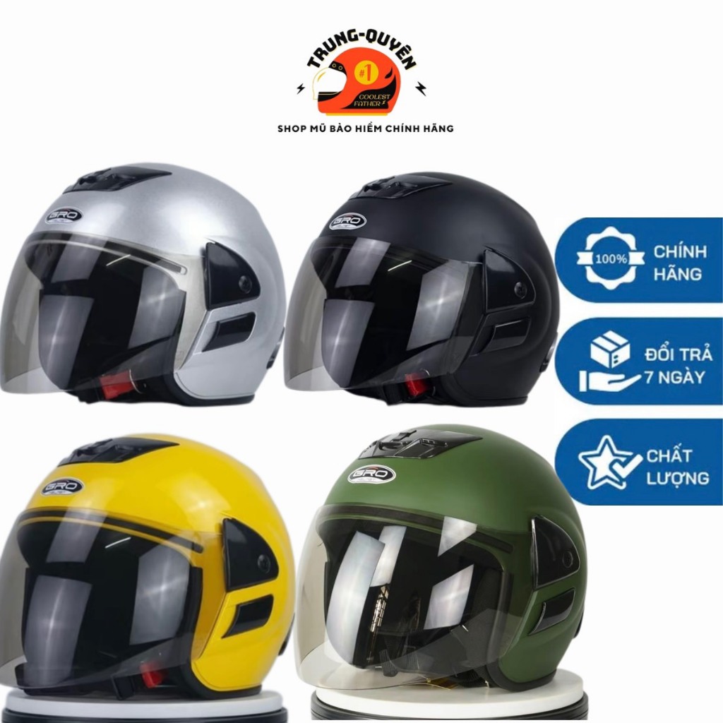 Mũ bảo hiểm 3/4 trùm đầu có kính GRO HD -  Phong cách và đầy cá tính Helmet