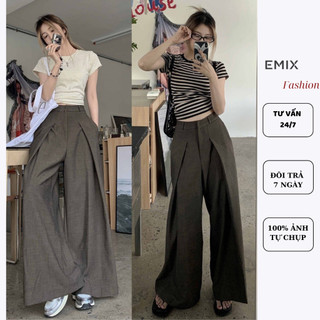 Quần tây nữ ống rộng xoè xếp ly EMIX cạp cao, form dài đẹp, chất ruby cao cấp Quan7301/P0K70