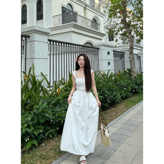 Đầm Maxi Trắng phối ren đi biển , Cili dress by Mixx clothing
