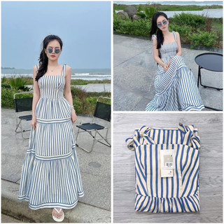 Đầm maxi 2 dây kẻ xanh hàng quảng châu