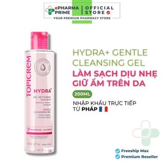 Gel rửa mặt topicrem hydra+ gentle cleansing gel làm sạch và bổ sung độ ẩm cho da 200ml