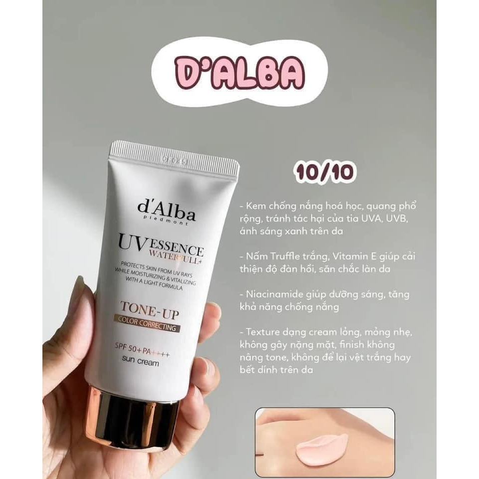 [ D'Alba Official ] Kem Chống Nắng D'Alba Nâng Tone Waterfull Tone-up Sun Cream SPF 50+ 50ml