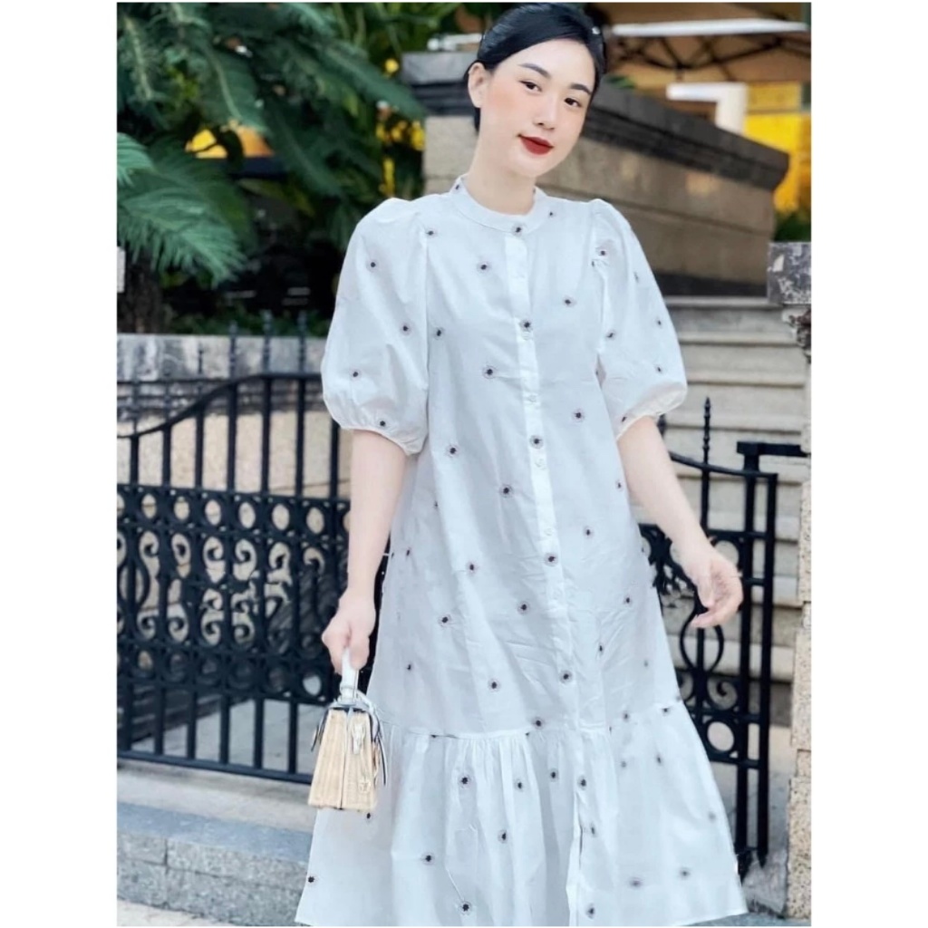 Đầm babydoll hoa nhí, Đầm bầu dáng babydoll họa tiết hoa chất vải mềm mát thoải mái A03