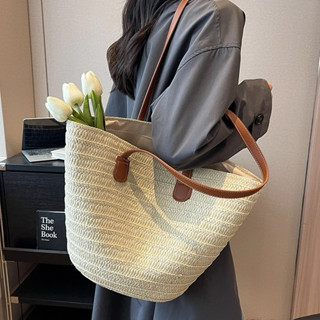 Túi cói size lớn khoác vai dây da xinh xắn có khoá kéo miệng (SG21)