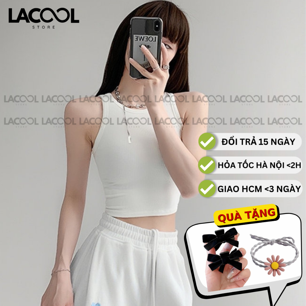 Áo Ba Lỗ Croptop Nữ Thun Tăm LACOOL Siêu Mềm Mát Thoáng Khí, Dáng Crop Khoe Body Có 5 Màu Basic Cho Nàng Lựa Chọn LA16