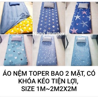 Ga Áo  Bọc Nệm Topper 2 Mặt Có Khóa Kéo, ảnh thật đủ size 1m|1m2|1m4|1m6|1m8|2m2x2m