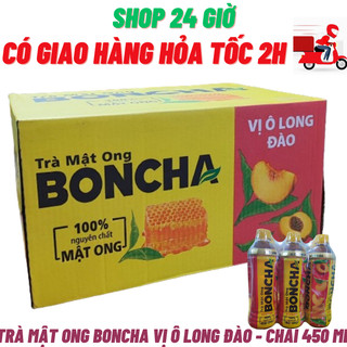Trà mật ong vị ô long đào boncha thùng 24 chai 450 ml