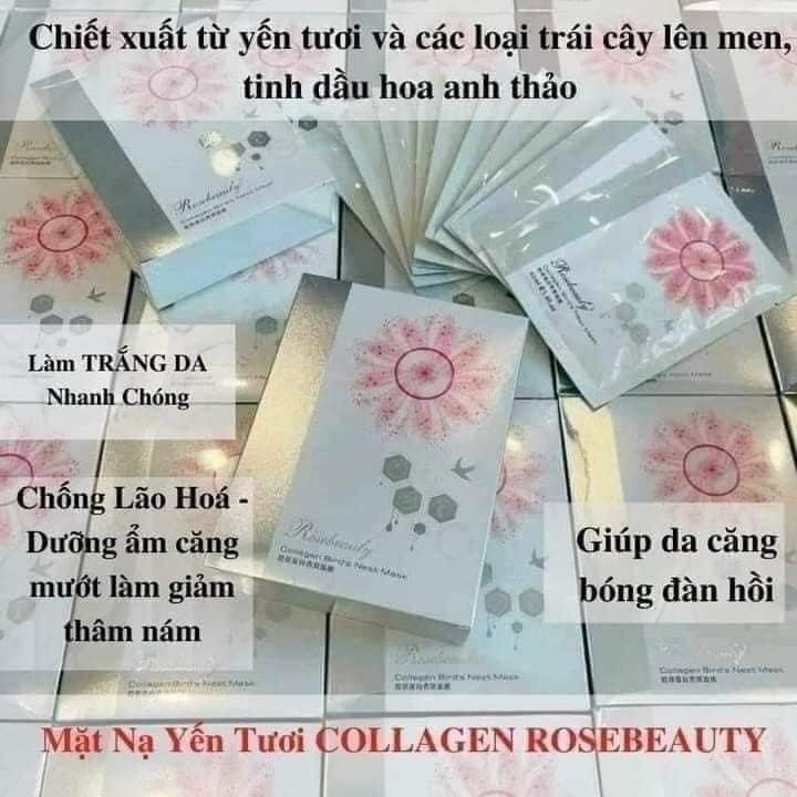 Mặt nạ Yến tươi Collagen Rose Beauty (Hộp 10 Miếng) Làm Sáng da, Trắng Mịn