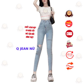 Quần jean nữ kiểu RÁCH ĐÙI XẺ RÁCH GỐI LAI xanh nhạt bảng size 26-30 chất jean giãn tốt R.1/1096