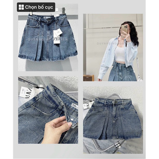 Quần váy jean xếp li dáng xoè ảnh thật