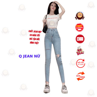 Quần jean nữ kiểu MS07 RÁCH ĐÙI XẺ RÁCH GỐI LAI xanh nhạt bảng size 26-30 chất jean giãn tốt R.10-91
