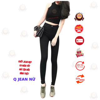 QUẦN JEAN NỮ ĐEN - XANH TRƠN LƯNG CAO TÔN GIÁNG, QUẦN BÒ NỮ QUẦN DÀI THỜI TRANG CÓ SAI ĐAI BIG SIZE
