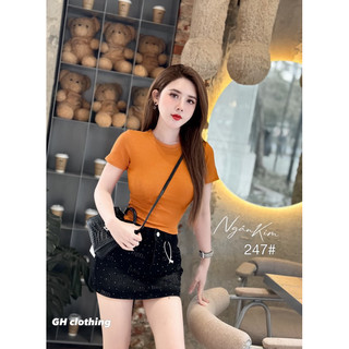 Áo phông zip croptop cổ tròn co dãn