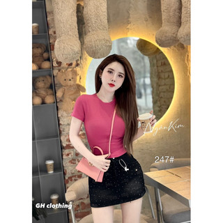 Áo phông zip croptop cổ tròn co dãn