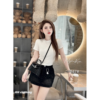 Áo phông zip croptop cổ tròn co dãn