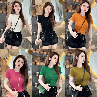 Áo phông zip croptop cổ tròn co dãn