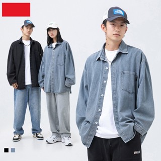 Áo sơ mi dài tay unisex nam nữ áo jean form rộng vải denim cotton cao cấp J3592
