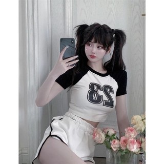 Áo thun raplan in số 23 form croptop