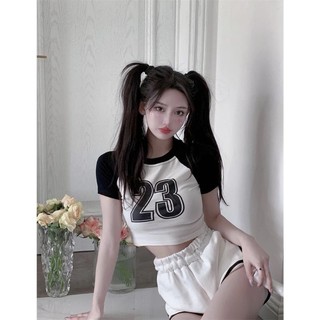 Áo thun raplan in số 23 form croptop