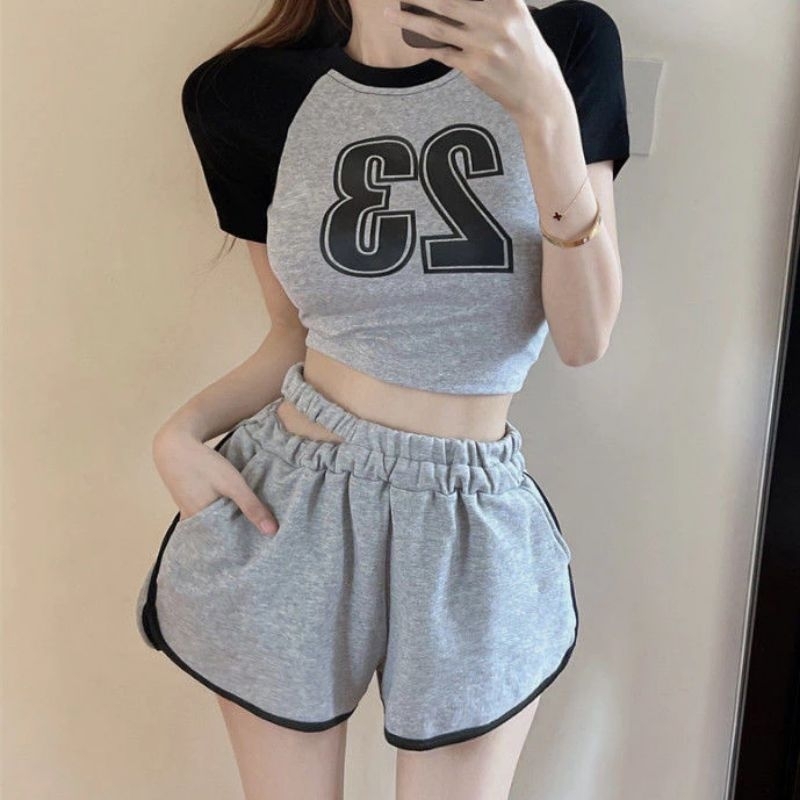 Áo thun raplan in số 23 form croptop