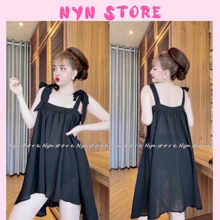 Đầm ngủ lụa xốp cột nơ siêu dễ thương
