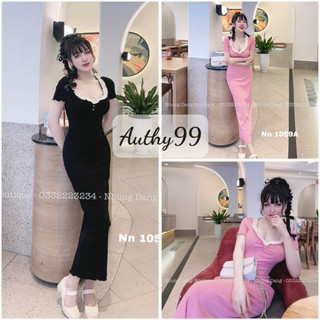 Đầm body dáng dài cổ vuông viền ren siêu tôn dáng