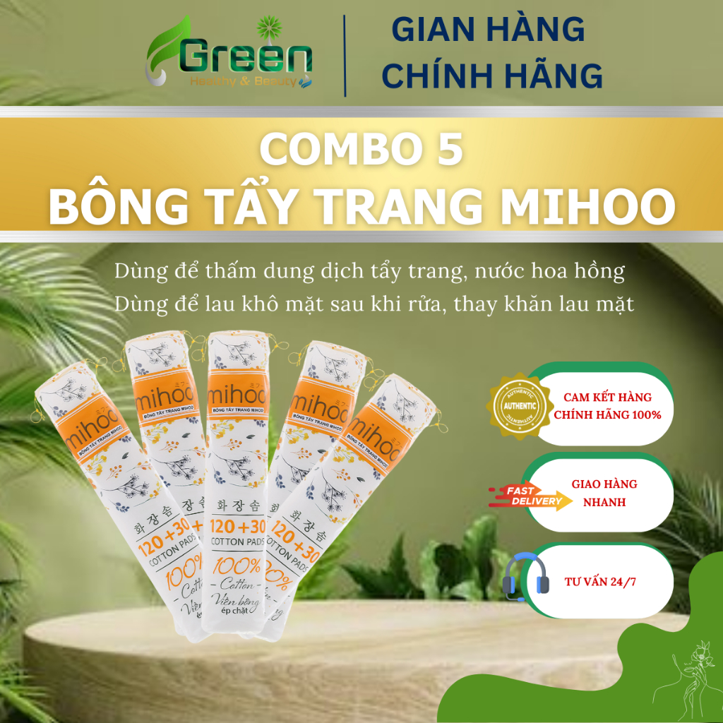 COMBO 5 MIHOO - BÔNG TẨY TRANG (150 MIẾNG)