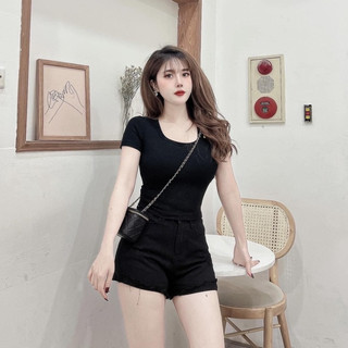 Áo Cộc Nữ Thun Tăm Co Giãn 4 Chiều Cổ U Ôm Body Tôn Vòng 1 Siêu Đẹp V199