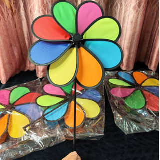 Chong chóng vải cầu vồng 2 tầng 8 cánh đường kính 50&30 cm, chong chóng 7 màu cao cấp