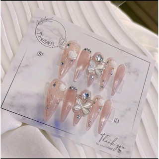 Nailbox thiết kế mắt mèo thạch hồng gắn hoa C110
