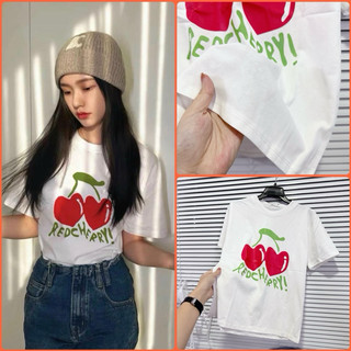 ÁO THUN PHÔNG NỮ TRẮNG CHEERY ĐỎ COTTON QCCC KÈM ẢNH THẬT 2024