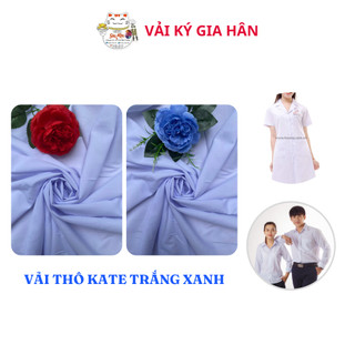 Vải thô Kate trắng xanh Gia Hân, mác A8000 chất liệu siêu mềm, trắng pha ánh xanh thích hợp may đồng phục học sinh, y sĩ