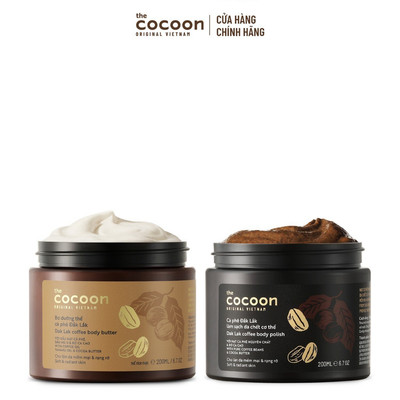 Combo làm sạch da chết từ cà phê 200ml và Bơ dưỡng thể cơ thể cocoon 200ml