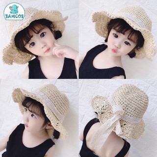 Mũ cói cho bé từ 2-6 tuổi, rộng vành viền ren công chua dễ thương Samcos