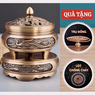 Lư Trầm Đồng 3 Chân, Lư Xông Trầm Hương, Đỉnh đốt nhang bằng đồng, Tặng lót, đế hương, 3 nụ trầm