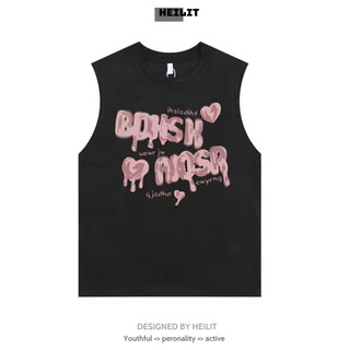 Áo Ba Lỗ Nam Họa Tiết Chữ BDHSK Hồng Nổi Bật HeiLit Tank Top Nam Chất Vải Cotton Dày Dặn Thoải Mái