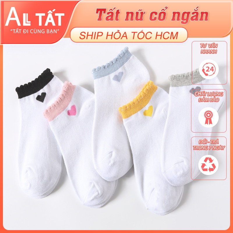 Combo 5 đôi tất nữ cổ ngắn ALL TẤT, tất cotton họa tiết trái tim dành cho nữ WCN0205