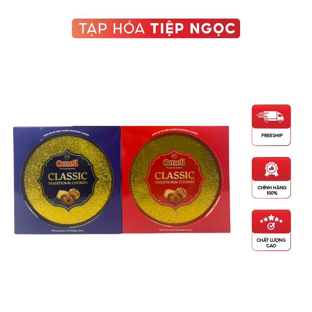 Bánh Classic Cookies Omeli, Bánh Quy Bơ Hộp Thiếc 362g