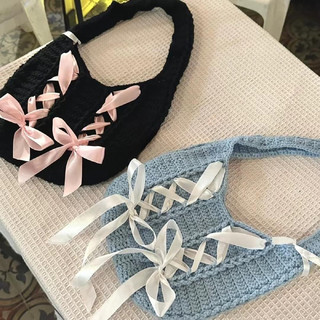 Túi xách đan nơ chéo sợi Len handmade / Túi xách cột Nơ