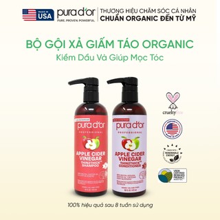 Combo Dầu Gội Dầu Xả Giấm Táo Apple Cider Vinegar Thin2thick PURA DOR 473ml Organic Sạch Sâu Phục Hồi Dưỡng Ẩm Mềm Mượt