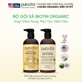 Combo Dầu Gội Dầu Xả Biotin Gold Label PURA DOR 473ML Organic Giảm Rụng Tóc Chăm Sóc Da Đầu, Hỗ Trợ Mọc Tóc