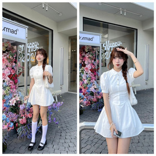  Đầm tiểu thư nơ đá cổ sen tay bồng Doriss Dress