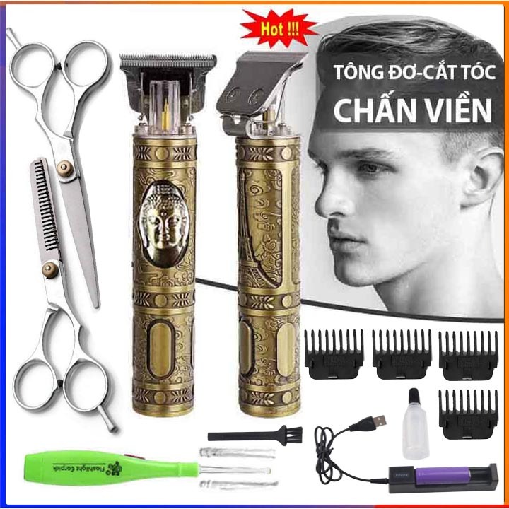 Tông đơ cắt tóc bấm viền sạc điện kiêm máy cạo râu dùng pin sạc